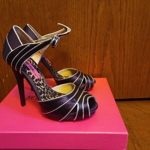 Betsey Johnson Black and Silver Strappy Heels